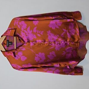 Bailey 44 Floral Satin Button Front Blouse Top Size M‎ Silky Office Career